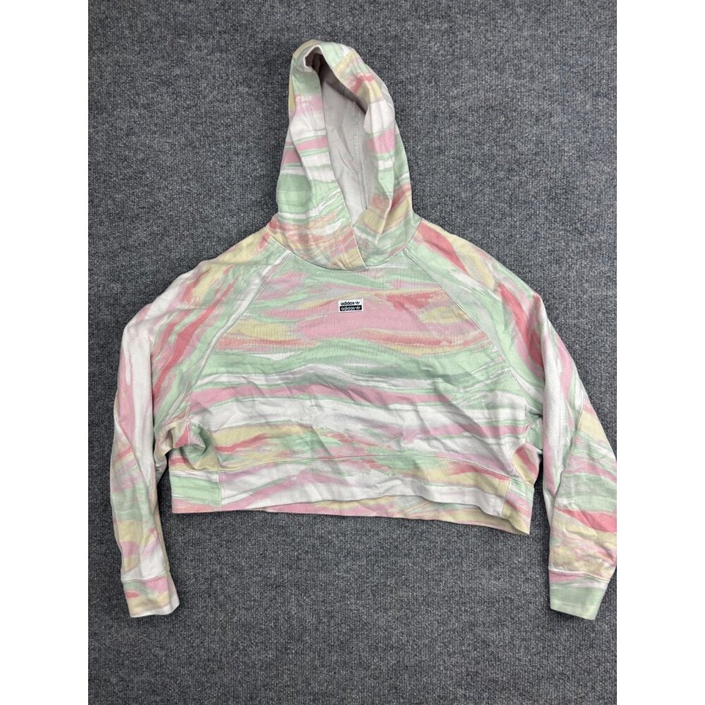 Adidas Hoodie Sweatshirt Womens Small Pastel Cropped‎ Tie Dye Raglan Lightweight